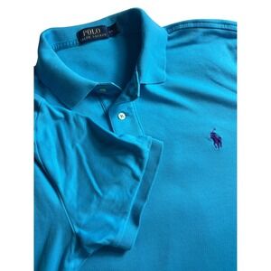 Ralph Lauren Polo Shirt Mens L Turquoise Blue Short Sleeve Embroidered Pony
